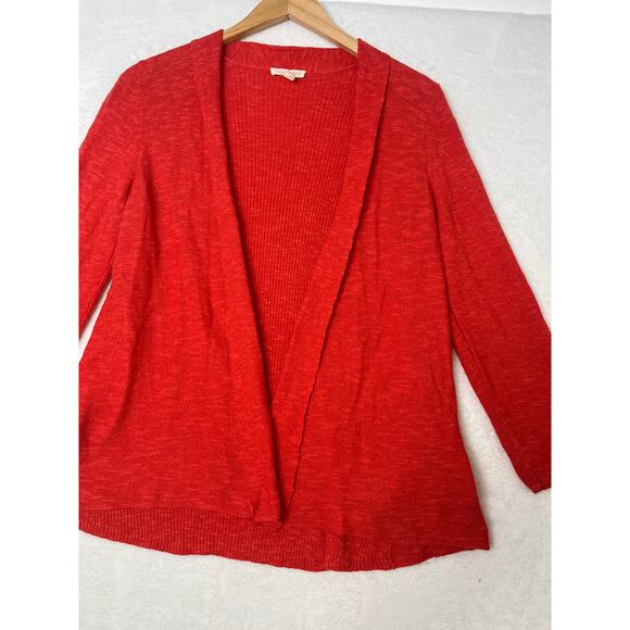 Eileen Fisher Organic Cotton/Linen Orange Slubknit Open Cardigan Lagenlook XS - Picture 2 of 7
